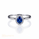 Nádherný prsten z bílého zlata se syntetickým safírem 2-3507