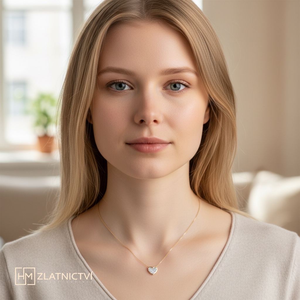 Náhrdelník srdíčko ze žlutého zlata 