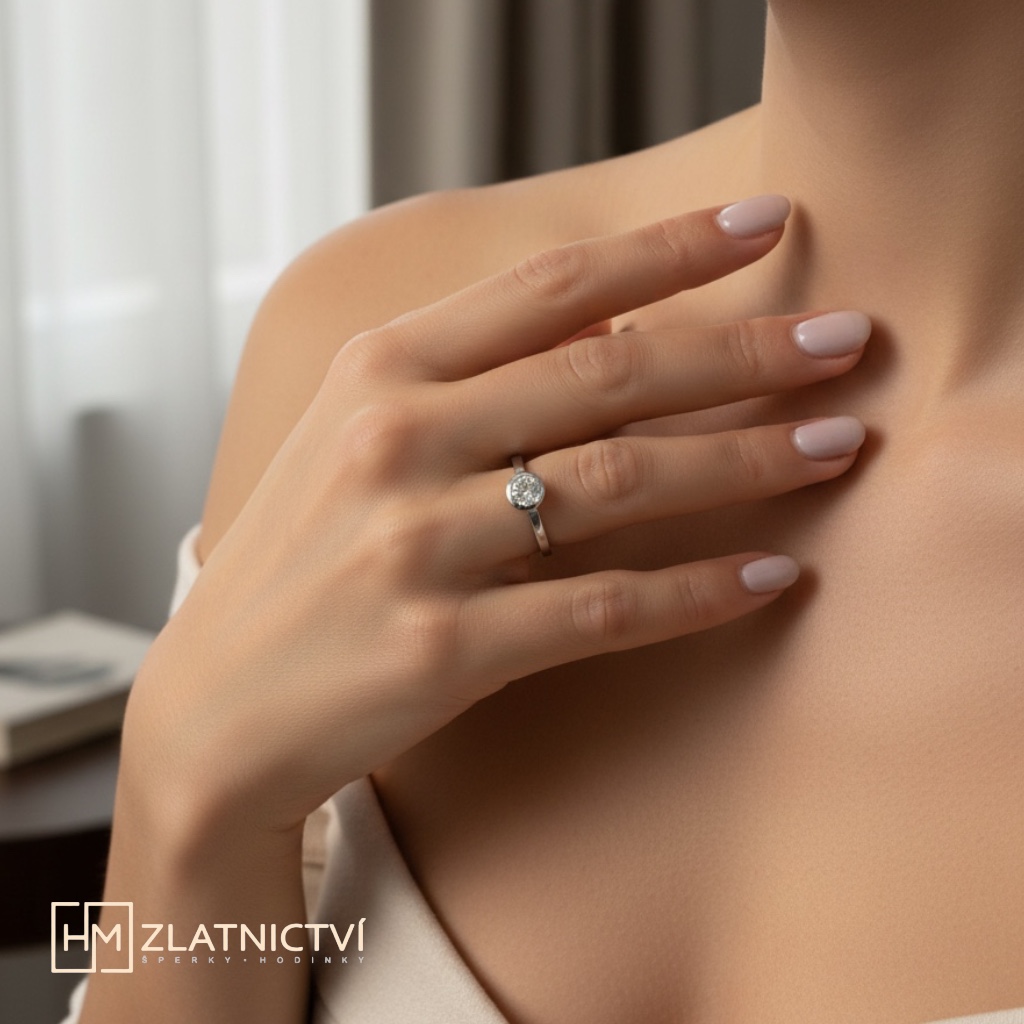 Elegantní prsten z bílého zlata se zirkonem 2-3253